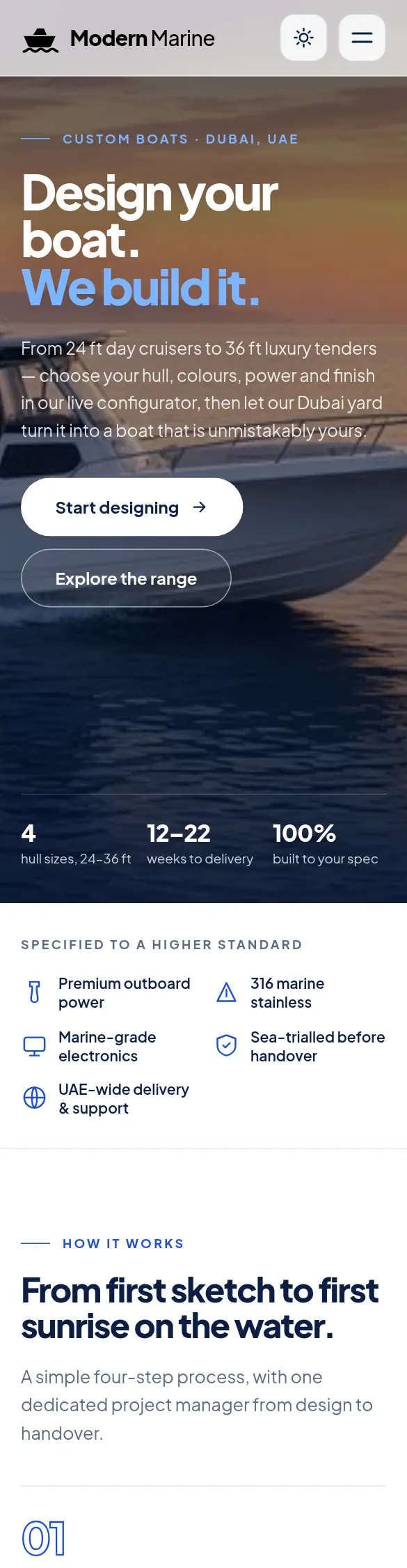 Modern Marine homepage, a sample website we designed