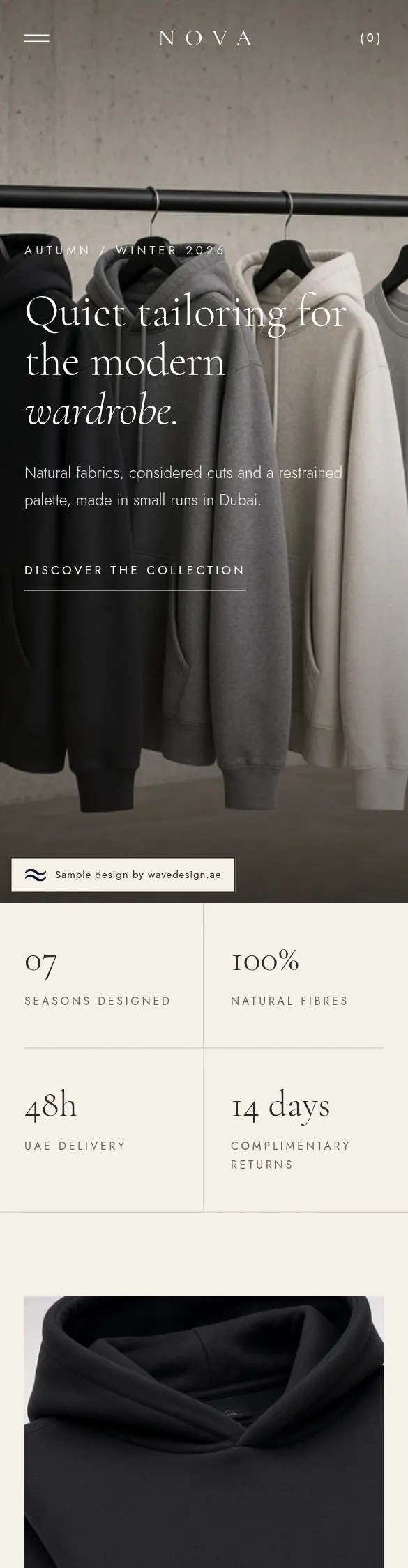 NOVA Atelier homepage, a sample website we designed