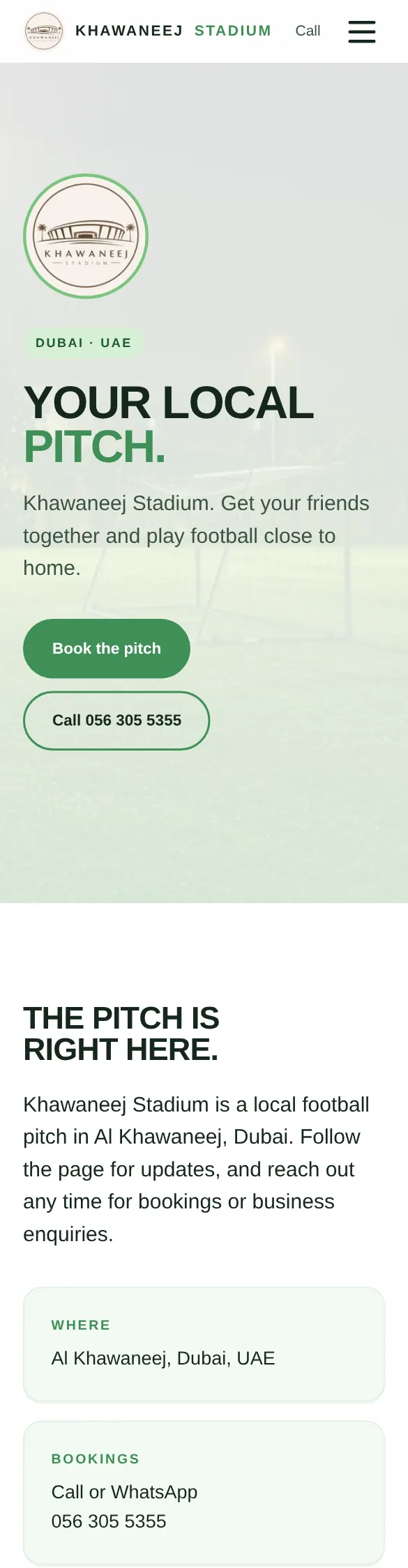 Khawaneej Stadium homepage, a sample website we designed