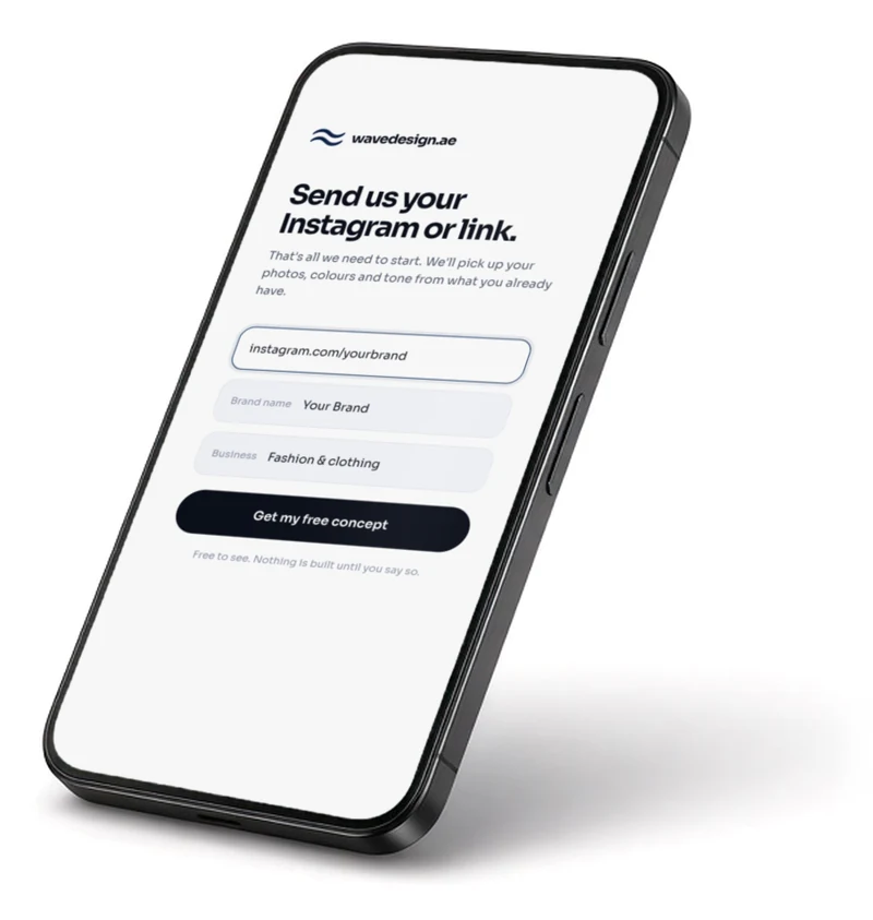 A phone showing a form that asks for your Instagram or website link